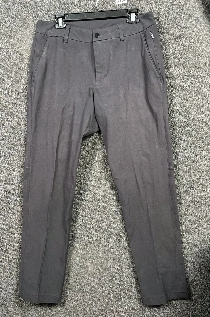 Lululemon Performance Dress Chino Pant Mens 32 Charcoal Gray Stretch Zip Pocket